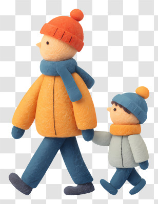 Walking With Son In Winter - Father And Son In Winter Clothes Transparent PNG