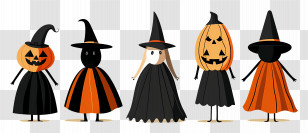 Halloween Border - Pumpkin Witches In Halloween Costumes Transparent PNG