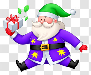 Christmas Santa Claus - Santa With Gift In Purple Suit Transparent PNG