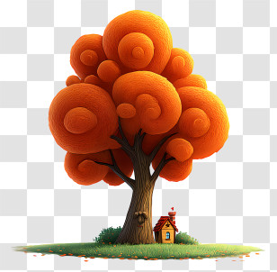Animated Tree - Orange Tree With Small House Transparent PNG