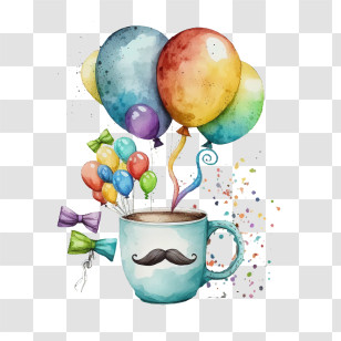 Watercolor Coffee Cup
 - Decorative Mug With Colorful Balloons For Celebrations Transparent PNG