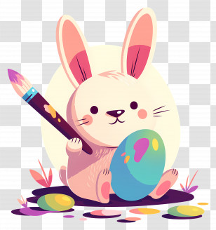 Bunny Painting Easter Eggs - Easter Bunny Painting Eggs Transparent PNG