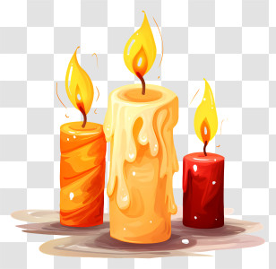 Lit Candles - Colorful Decorative Candles With Wax Drips And Flames Transparent PNG