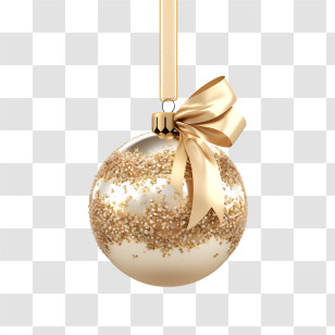 Christmas Ball - Golden Christmas Ornament With Ribbon Transparent PNG