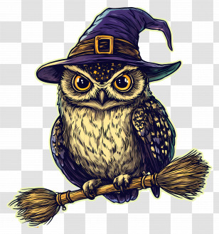 Halloween Owl - Owl Cartoon Wearing A Witch Hat For Halloween Transparent PNG