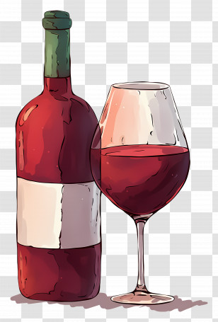 Wine Glass - Red Wine Bottle And Glass Illustration Transparent PNG