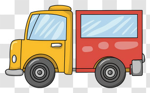 Cartoon - Cartoon Yellow And Red Delivery Truck Transparent PNG