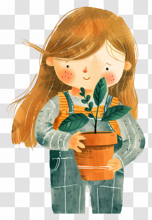 Girl With Plant - Girl With Potted Plant Illustration Transparent PNG