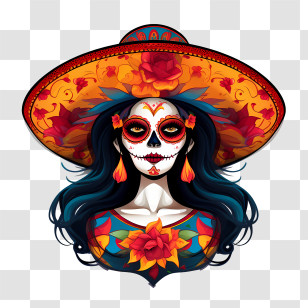 Day Of The Dead
 - Day Of The Dead Lady Illustration With Sugar Skull Art Transparent PNG