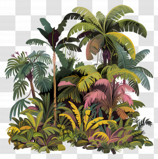 Tropical Forest - Illustrated Tropical Rainforest With Lush Plants Transparent PNG