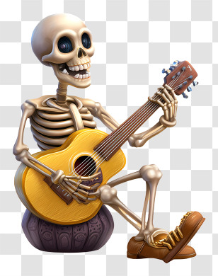 Skeleton Playing A Guitar - Cartoon Skeleton Playing Acoustic Guitar Transparent PNG