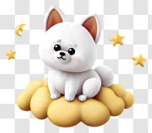 Cute Good Night - White Dog On Cloud With Stars Transparent PNG