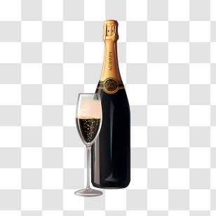 Champagne - Champagne Bottle With Glass Transparent PNG