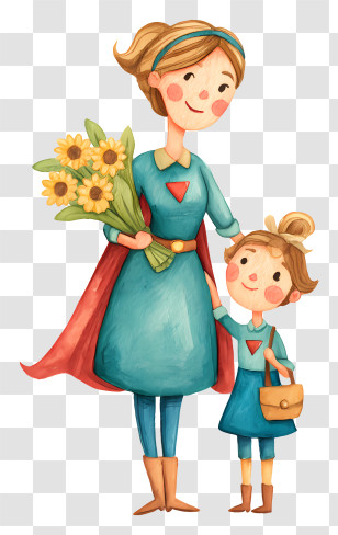 Super Mom - Mother And Child With Flowers Transparent PNG