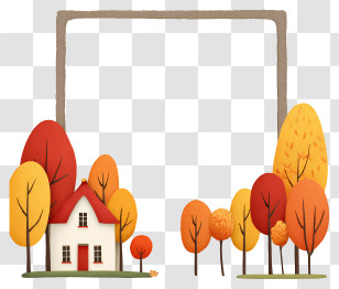 Autumn Frame - Small Cute Autumn House Frame Transparent PNG