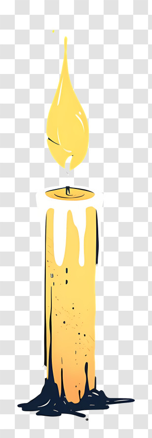 Candlelight - Yellow Candle With Melting Wax And Glowing Flame Transparent PNG
