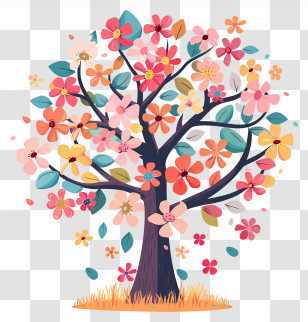 Cartoon Tree - Colorful Tree With Blossoms Illustration Transparent PNG
