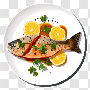 Minimalized Flat Vector Illustrate - Cooked Fish Dish With Lemon Garnish Illustration Transparent PNG