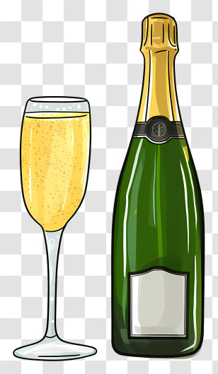 Sparkling Wine - Elegant Champagne Bottle And Glass Illustration Transparent PNG