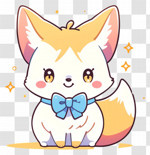 Kawaii Fox - Cute Cartoon Fox With Blue Bowtie Transparent PNG