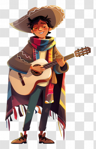 Mexican Man - Cartoon Guitarist In Poncho Transparent PNG