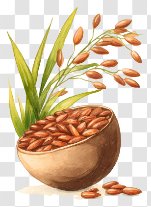 Brown Rice - Rice Plant With Bowl Of Grains Transparent PNG