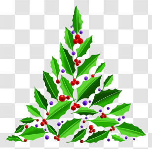 Christmas Tree - Holly Leaves With Red Berries Transparent PNG