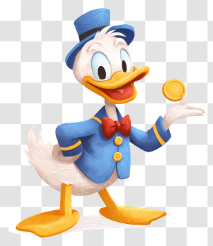 Donald Duck Holding Coin - Playful Duck In Blue Suit Holding A Coin Transparent PNG