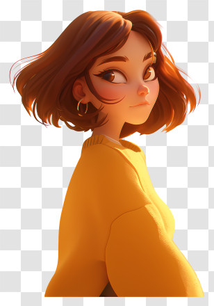 Girl Looking Back - Girl In Yellow Sweater Transparent PNG