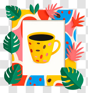 Photo Frame Coffee - Colorful Coffee Cup With Leaves Frame Transparent PNG