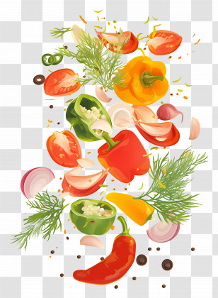 Flying Vegetables - Falling Fresh Vegetables And Herbs Illustration Transparent PNG