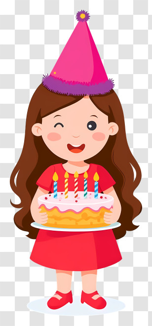 Woman Holding Birthday Cake - Girl With Birthday Cake And Party Hat Transparent PNG