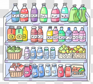 Supermarket Shelf - Colorful Grocery Shelf Illustration Transparent PNG