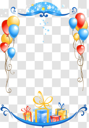 Birthday - Party Frame With Colorful Balloons And Gift Boxes Transparent PNG