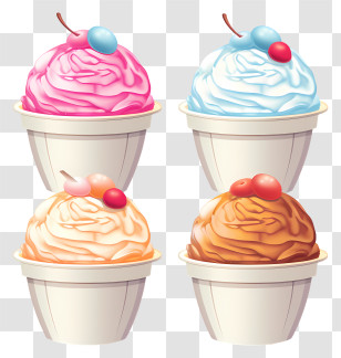 Ice Cream Cones - Colorful Ice Cream Cups With Toppings Transparent PNG