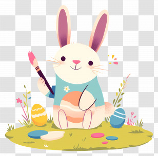 Rabbit Painting Easter Eggs - Cute Bunny With Easter Eggs Transparent PNG