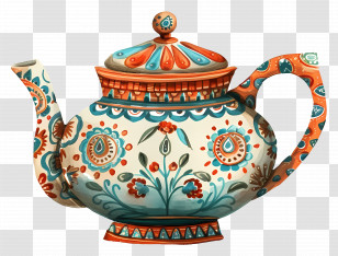 Teapot - Ornate Porcelain Teapot With Floral Details Transparent PNG