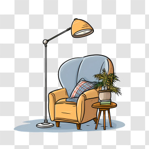 Couch And Lamp - Comfortable Armchair With Lamp And Plant For Home Decor Transparent PNG