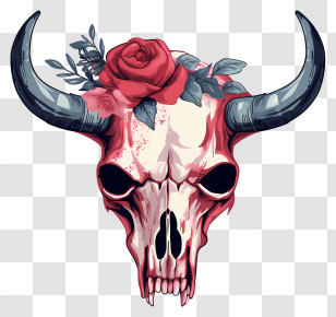 Skull - Skull With Roses And Horns In Gothic Style Transparent PNG