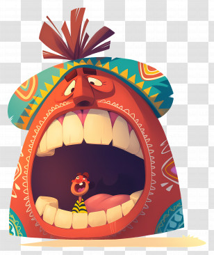 Aztec Head - Cartoon Character With Big Mouth Transparent PNG