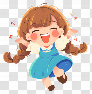 Little Girl Cartoon - Joyful Happy Girl Transparent PNG