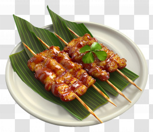 Satay - Grilled Skewers On Plate Transparent PNG