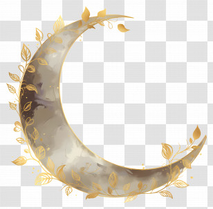 Crescent Moon - Gold Crescent Moon With Decorative Leaves Transparent PNG