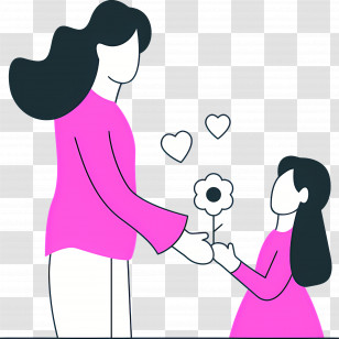 Mother And Daughter - Mother And Child With Flower Transparent PNG