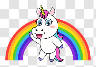 Cute Unicorn - Happy Cartoon Unicorn With Rainbow Transparent PNG