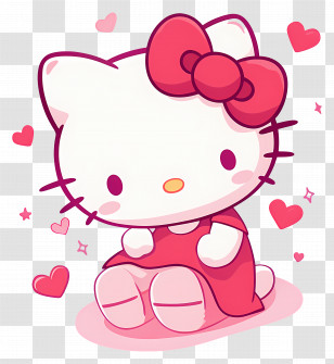 Hello Kitty - Cute Cartoon White Cat With Red Bow Transparent PNG