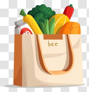 Shopping Bag - Reusable Grocery Bag With Food Items Transparent PNG