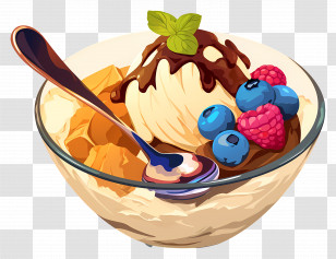 National Sundae Day - Ice Cream Sundae With Berries And Chocolate Transparent PNG