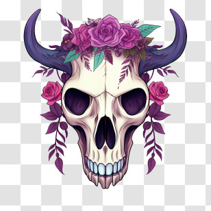 Cow Skull - Decorated Skull With Roses And Horns Transparent PNG
