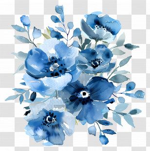 Blue Bouquet - Watercolor Painting Of Blue Flowers Transparent PNG